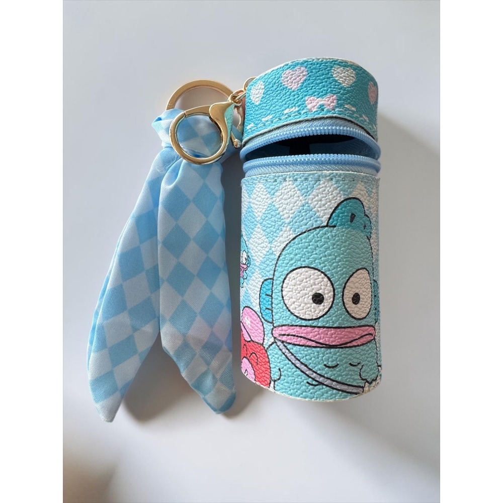 Sanrio Hangyodon Pouch Keychain Zipper Bag Charm Blue Kawaii